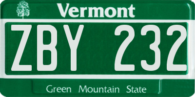 VT license plate ZBY232