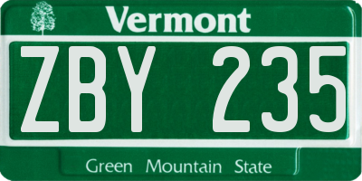 VT license plate ZBY235