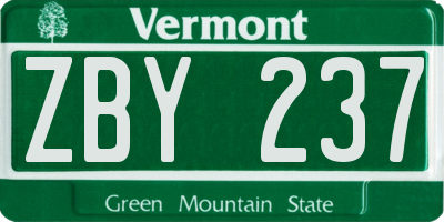 VT license plate ZBY237