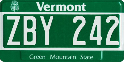 VT license plate ZBY242