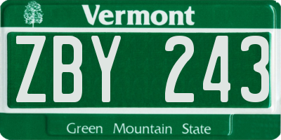 VT license plate ZBY243