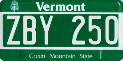 VT license plate ZBY250