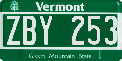 VT license plate ZBY253