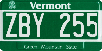 VT license plate ZBY255