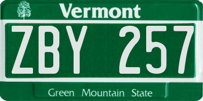 VT license plate ZBY257