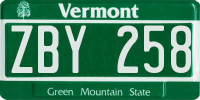 VT license plate ZBY258