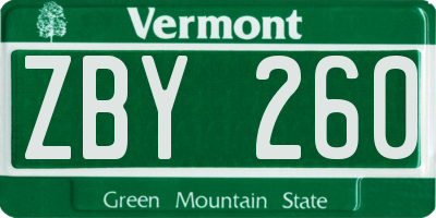 VT license plate ZBY260