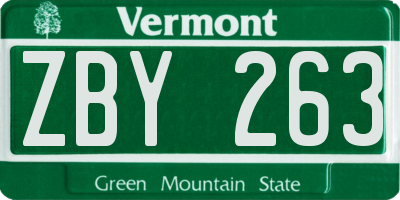 VT license plate ZBY263