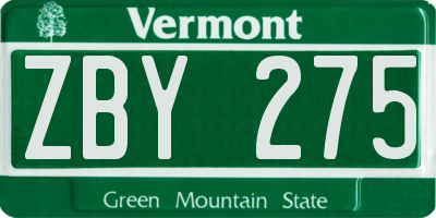 VT license plate ZBY275