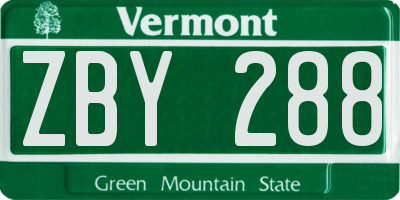 VT license plate ZBY288