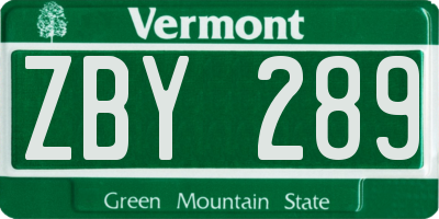 VT license plate ZBY289