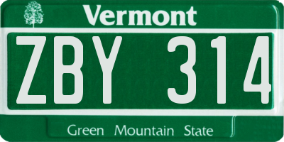 VT license plate ZBY314