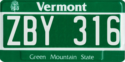 VT license plate ZBY316