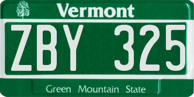 VT license plate ZBY325