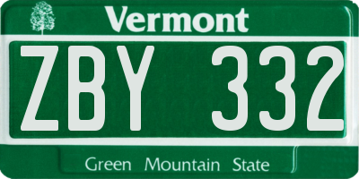 VT license plate ZBY332