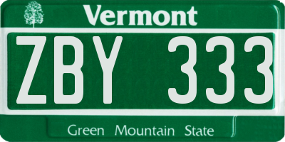 VT license plate ZBY333