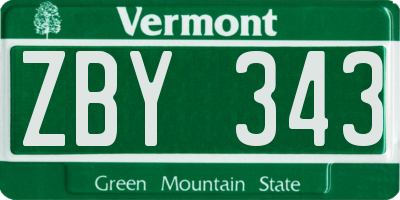 VT license plate ZBY343
