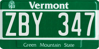 VT license plate ZBY347