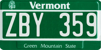 VT license plate ZBY359