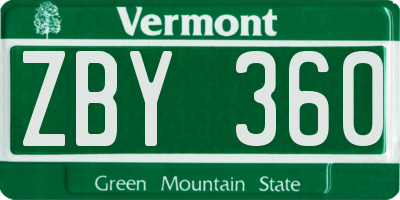 VT license plate ZBY360