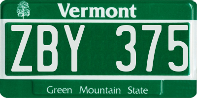 VT license plate ZBY375