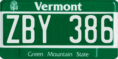 VT license plate ZBY386