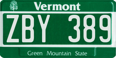 VT license plate ZBY389