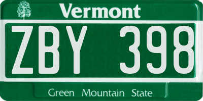 VT license plate ZBY398
