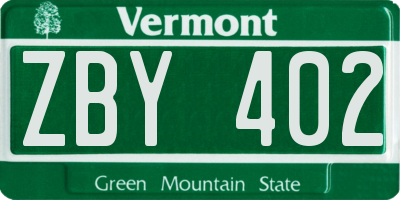 VT license plate ZBY402