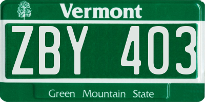 VT license plate ZBY403