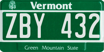 VT license plate ZBY432