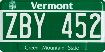 VT license plate ZBY452