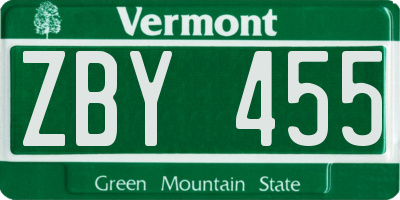 VT license plate ZBY455