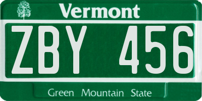 VT license plate ZBY456