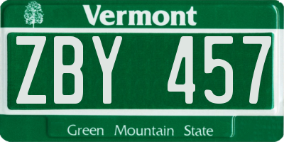 VT license plate ZBY457