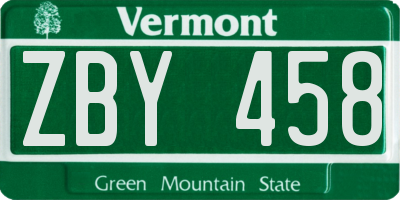VT license plate ZBY458