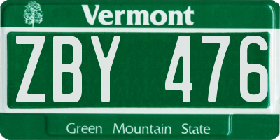VT license plate ZBY476