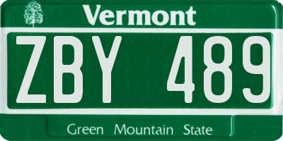 VT license plate ZBY489