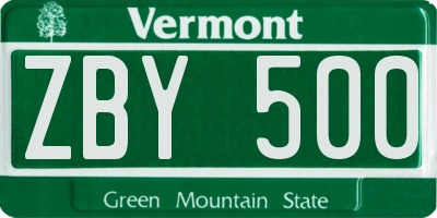 VT license plate ZBY500