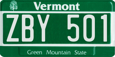 VT license plate ZBY501