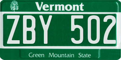 VT license plate ZBY502