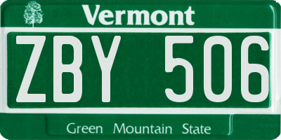 VT license plate ZBY506