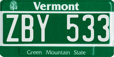 VT license plate ZBY533