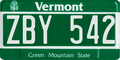 VT license plate ZBY542