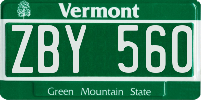 VT license plate ZBY560