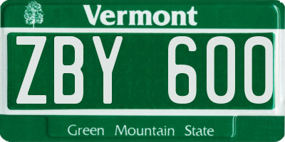 VT license plate ZBY600