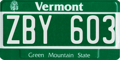 VT license plate ZBY603