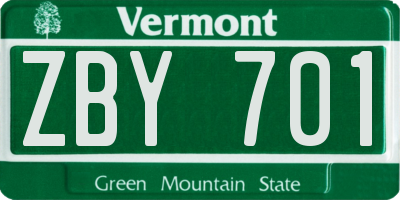 VT license plate ZBY701