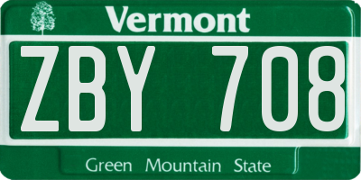 VT license plate ZBY708