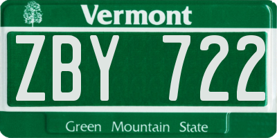 VT license plate ZBY722
